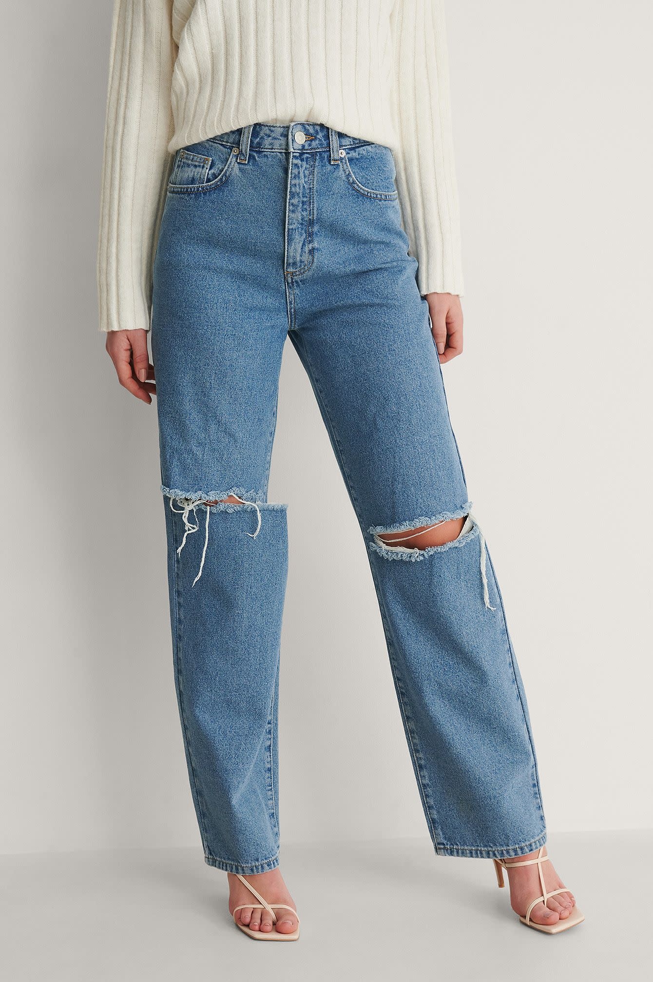 Destroyed straight denim 1018-007534 blue