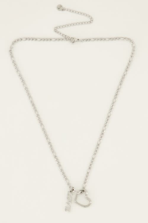 Ketting bedels hartje & love MJ04484 Zilver