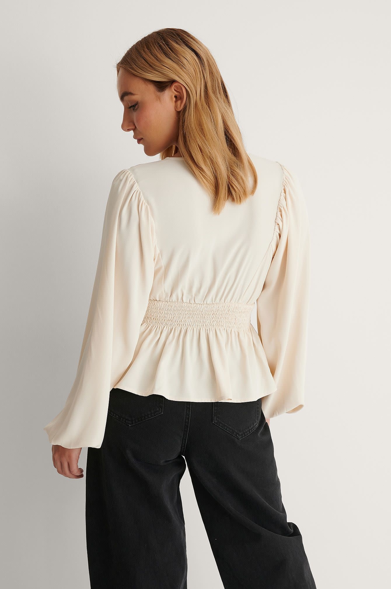 Smocked waist blouse 001151 - offwhite
