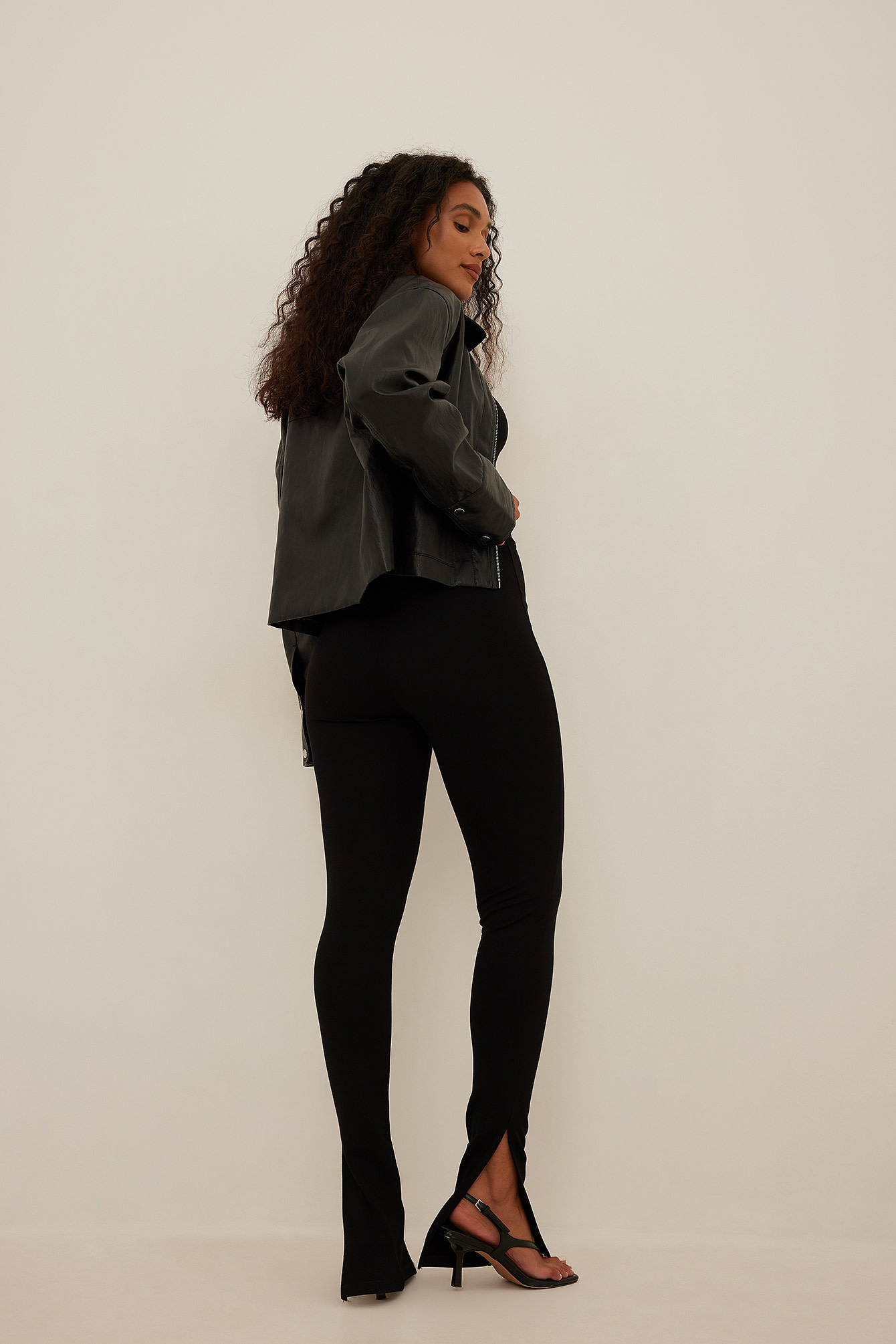 Side slit jersey pants 100-006089 BLACK