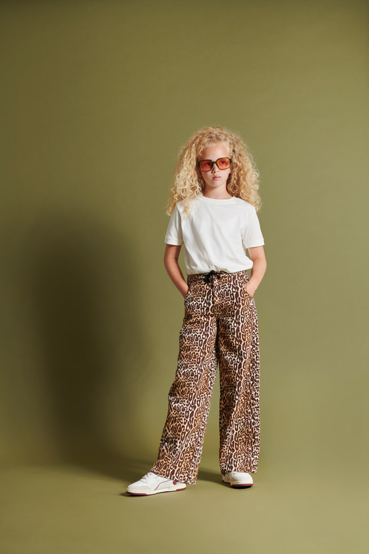 Woven leopard denim wide leg pants