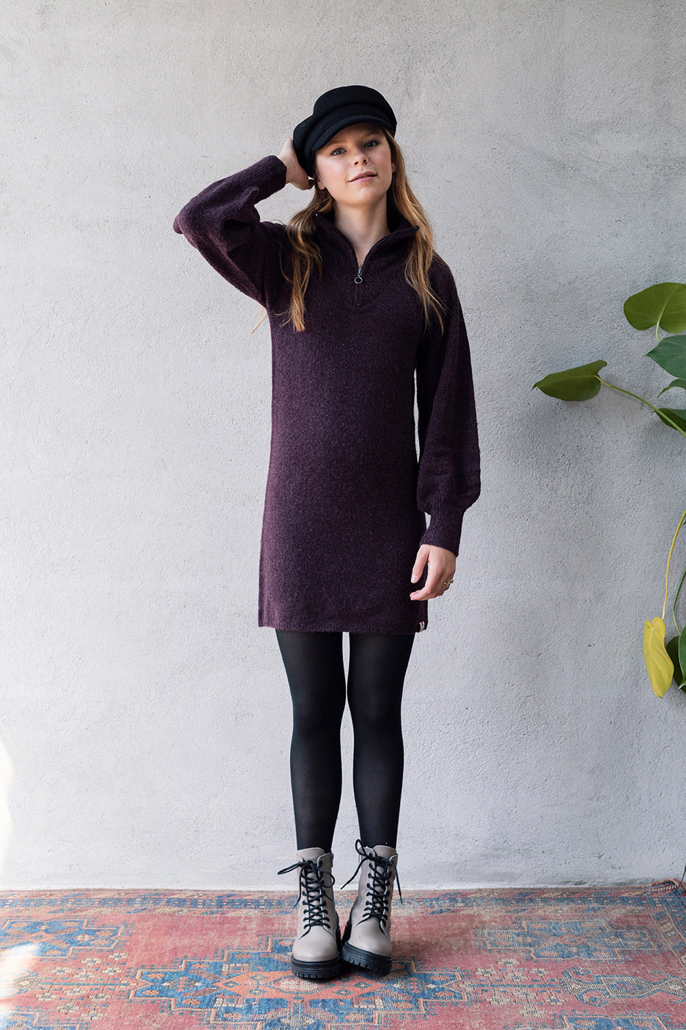 Knitted Collar Dress 2232-5861-601 Prune