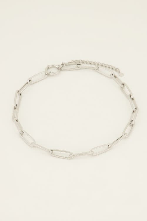 Smalle schakelketting met structuur - Zilver