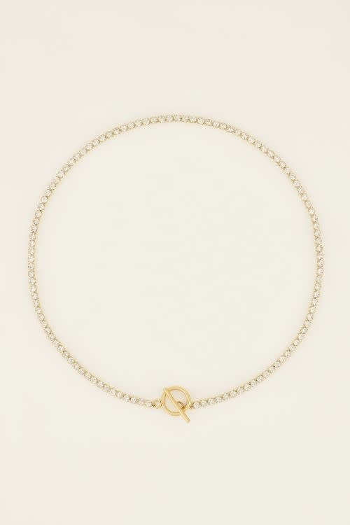 Ketting met strass stenen & slotje - Goud