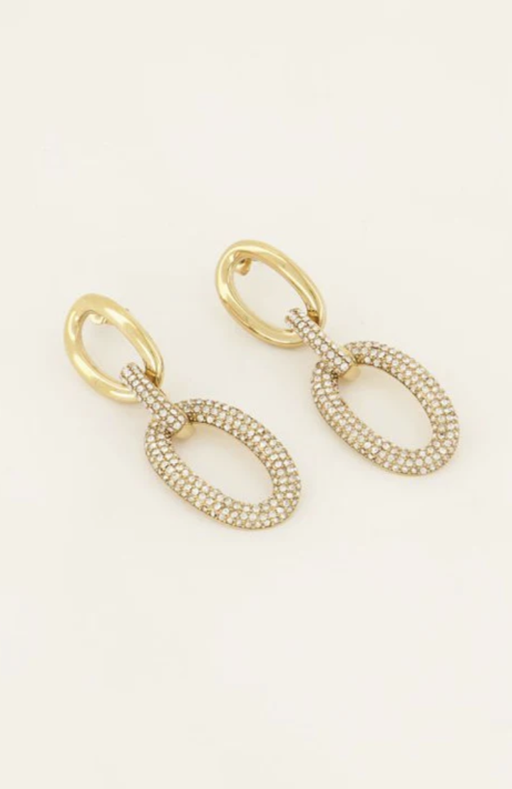 Oorhangers met schakels & strass - Goud