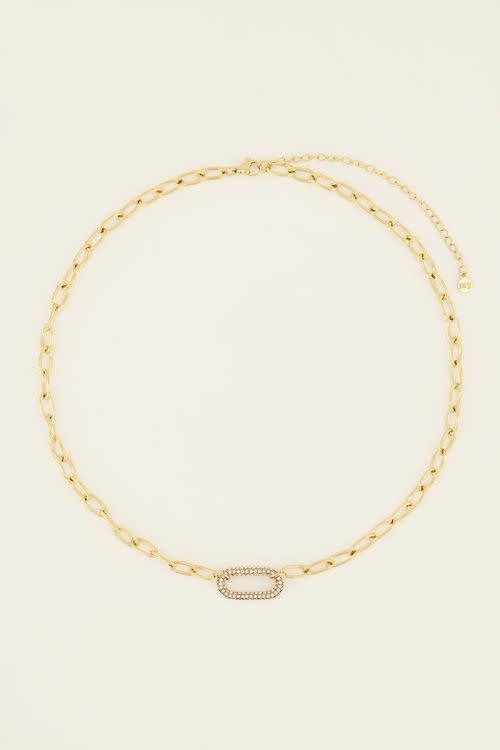 Schakelketting met strass bedel - Goud