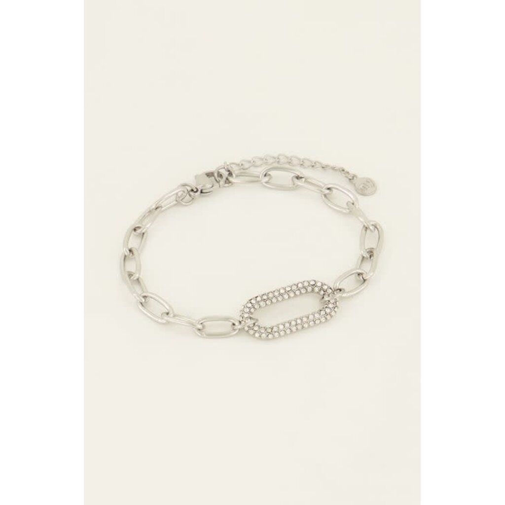 Schakelarmband met strass bedel - Zilver