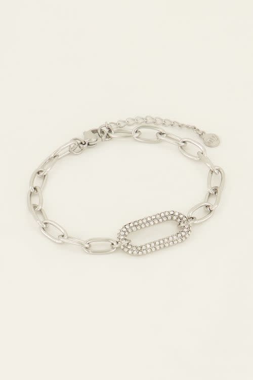 Schakelarmband met strass bedel - Zilver