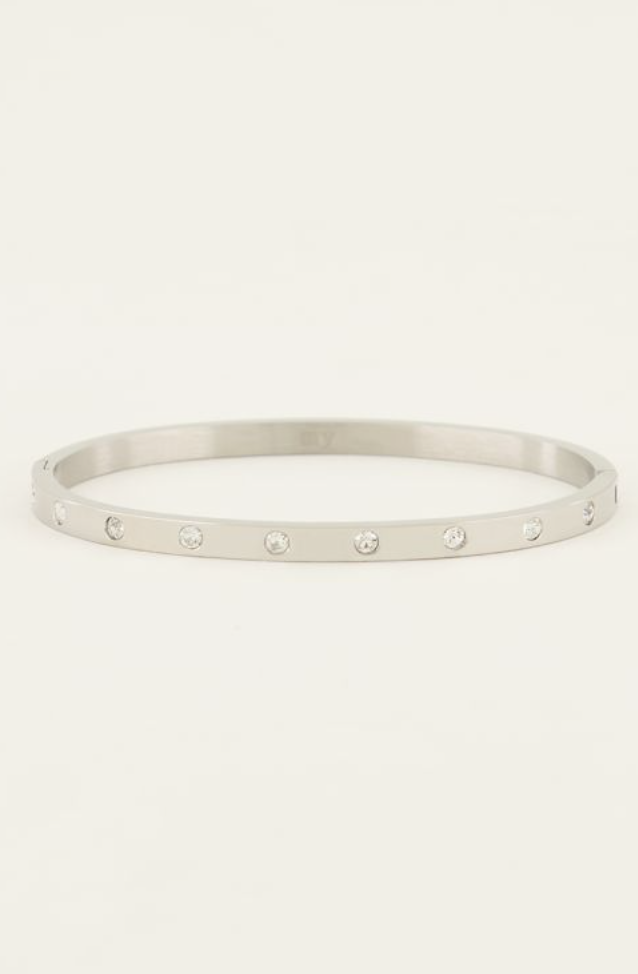 Bangle met transparante stenen - zilver