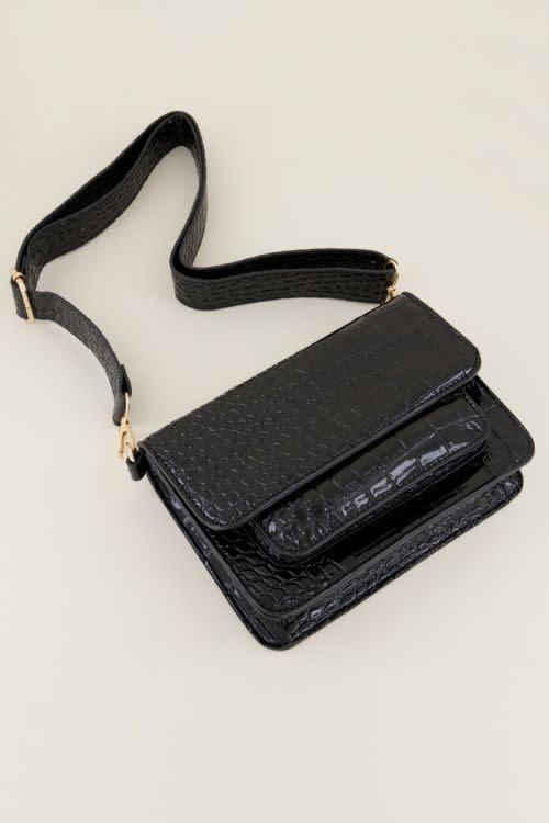 Zwarte schoudertas croco print MJ03457 Zwart