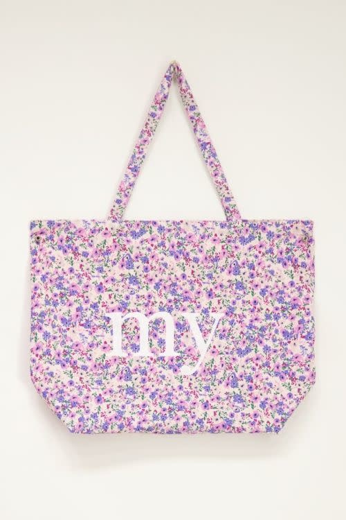 Beige shopper met bloemenprint MJ08218