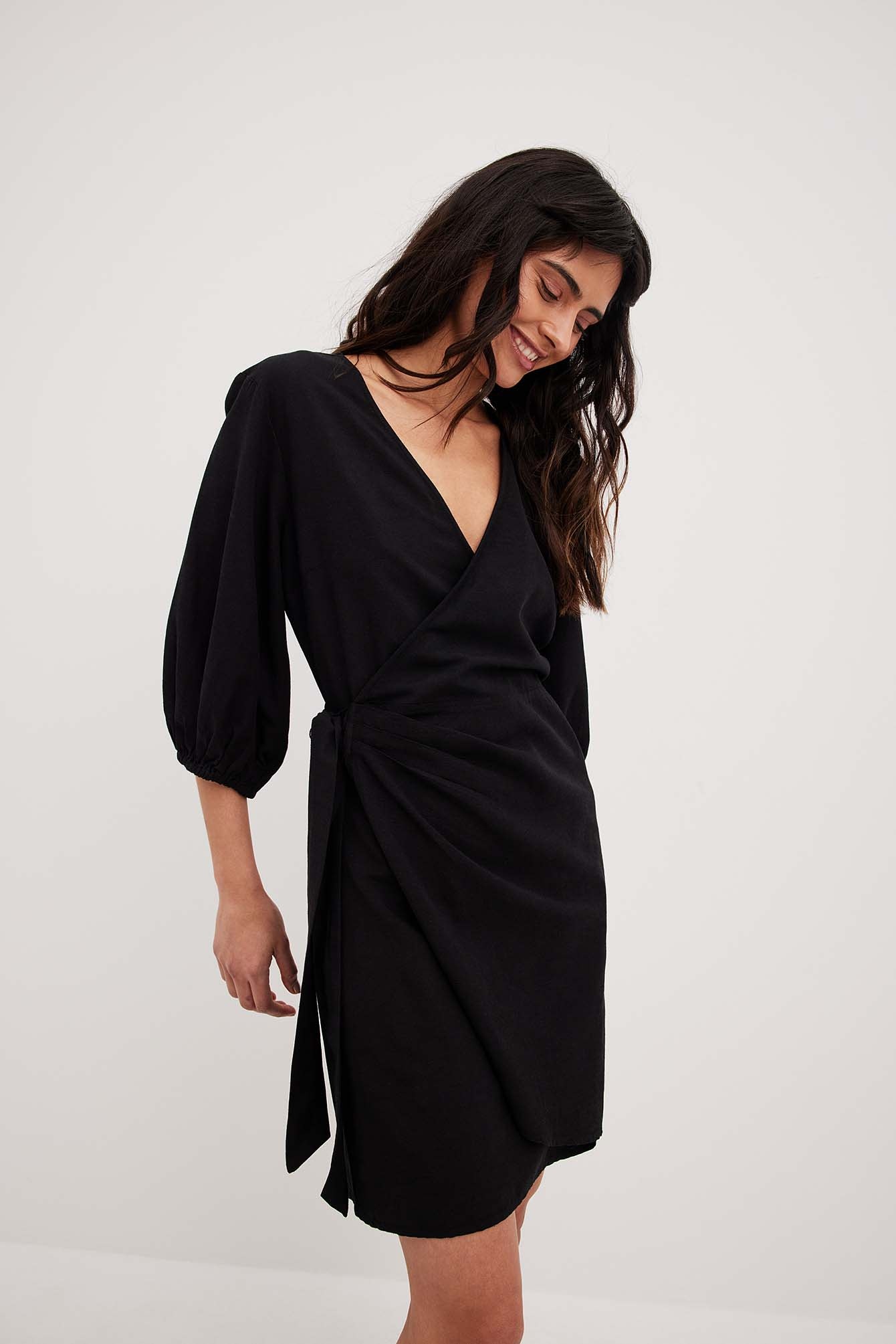 wrapped linen mix mini dress 1014-001545 black