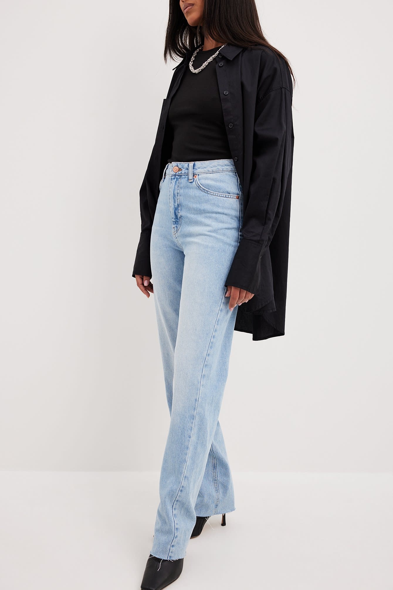 straight high waist raw hem jeans 1660-000124 light blue