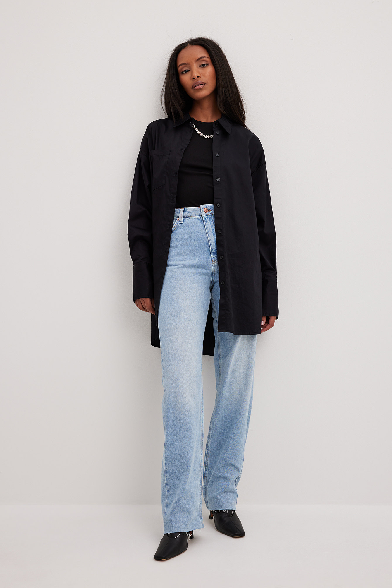 straight high waist raw hem jeans 1660-000124 light blue