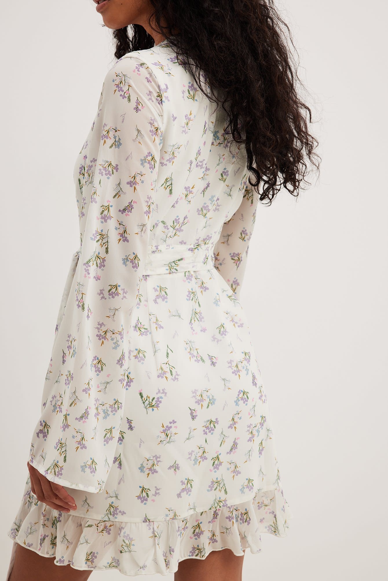 overlap tie waist mini dress 1014-001548 small purple flower