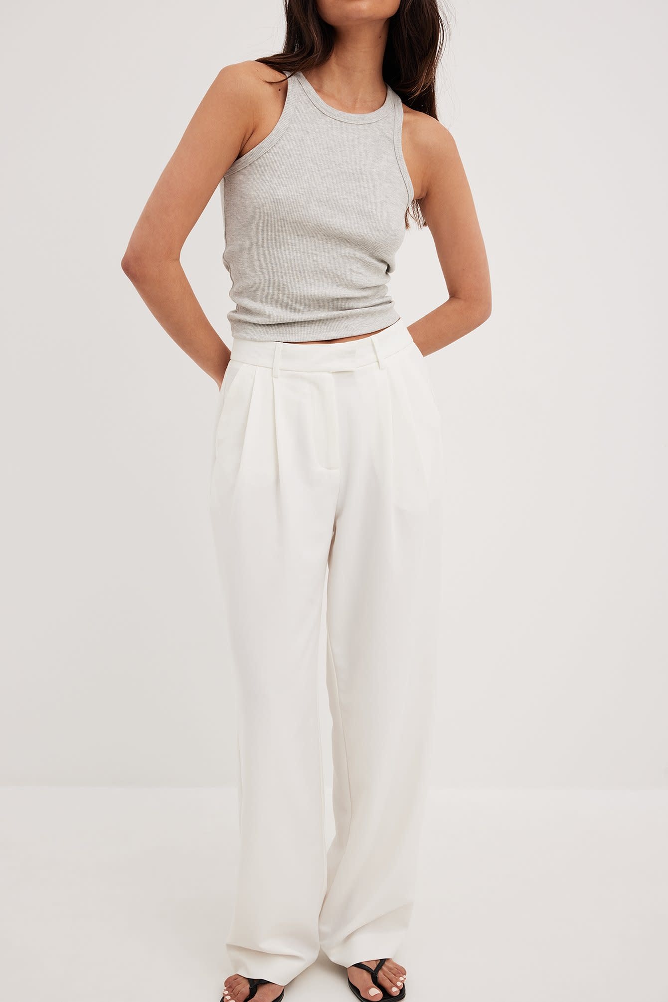 high waist pleated wide leg pants 1018-010334 white