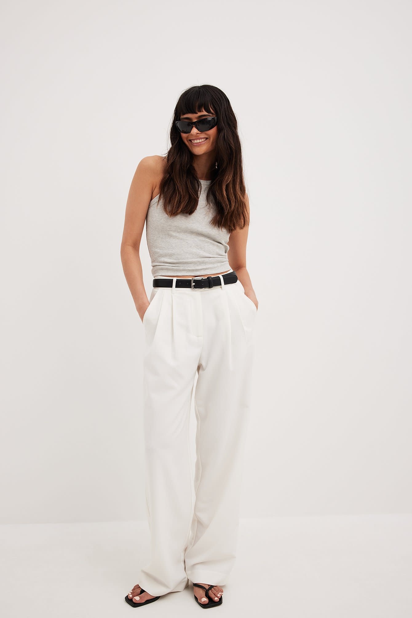 high waist pleated wide leg pants 1018-010334 white