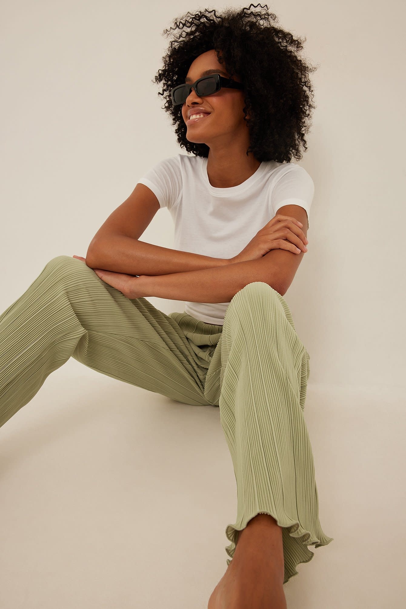 pleated elastic waist pants 1100-006420 sage