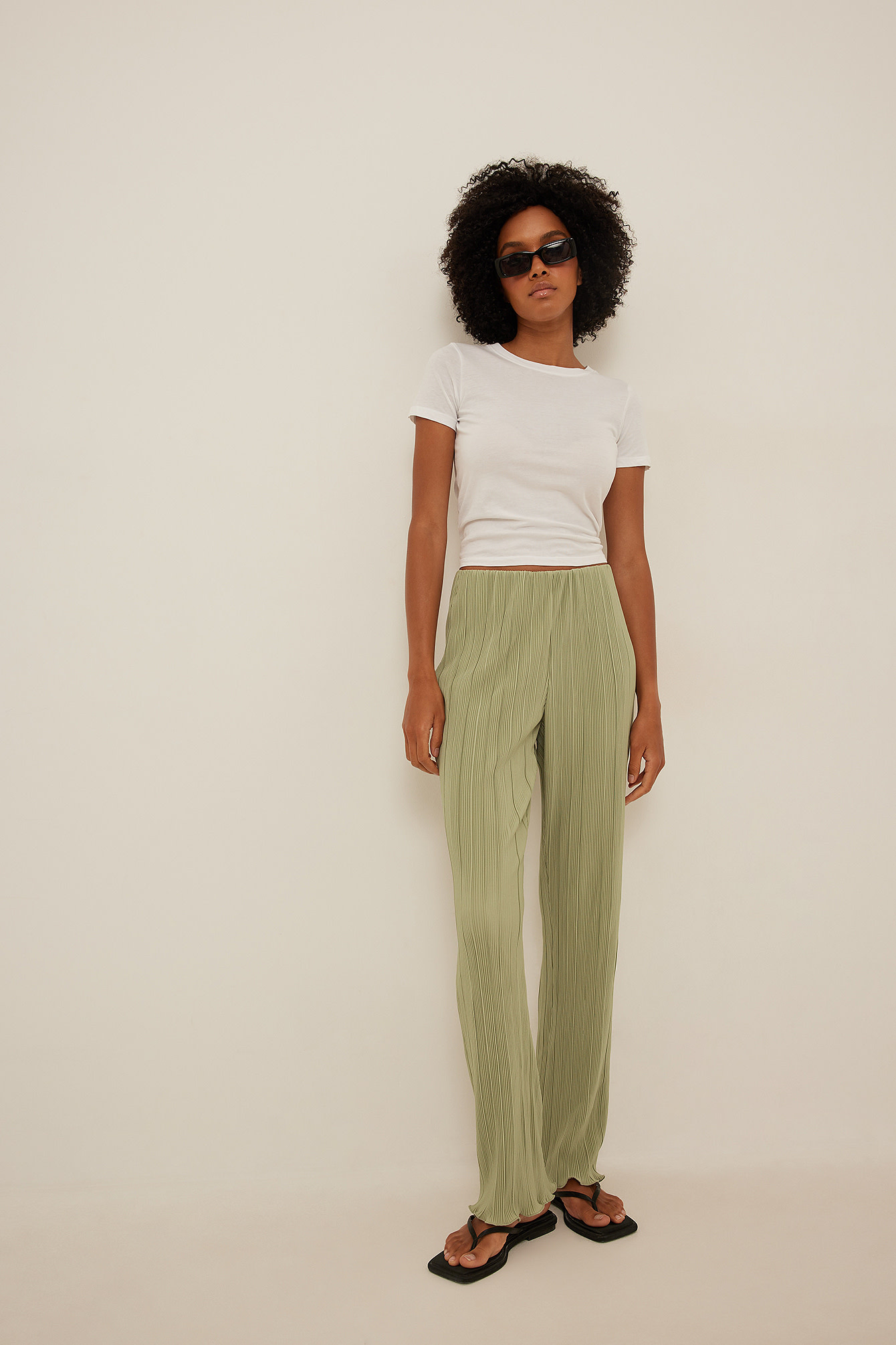 pleated elastic waist pants 1100-006420 sage