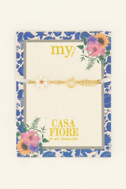Casa fiore armband met witte bloem MJ08664 Goud