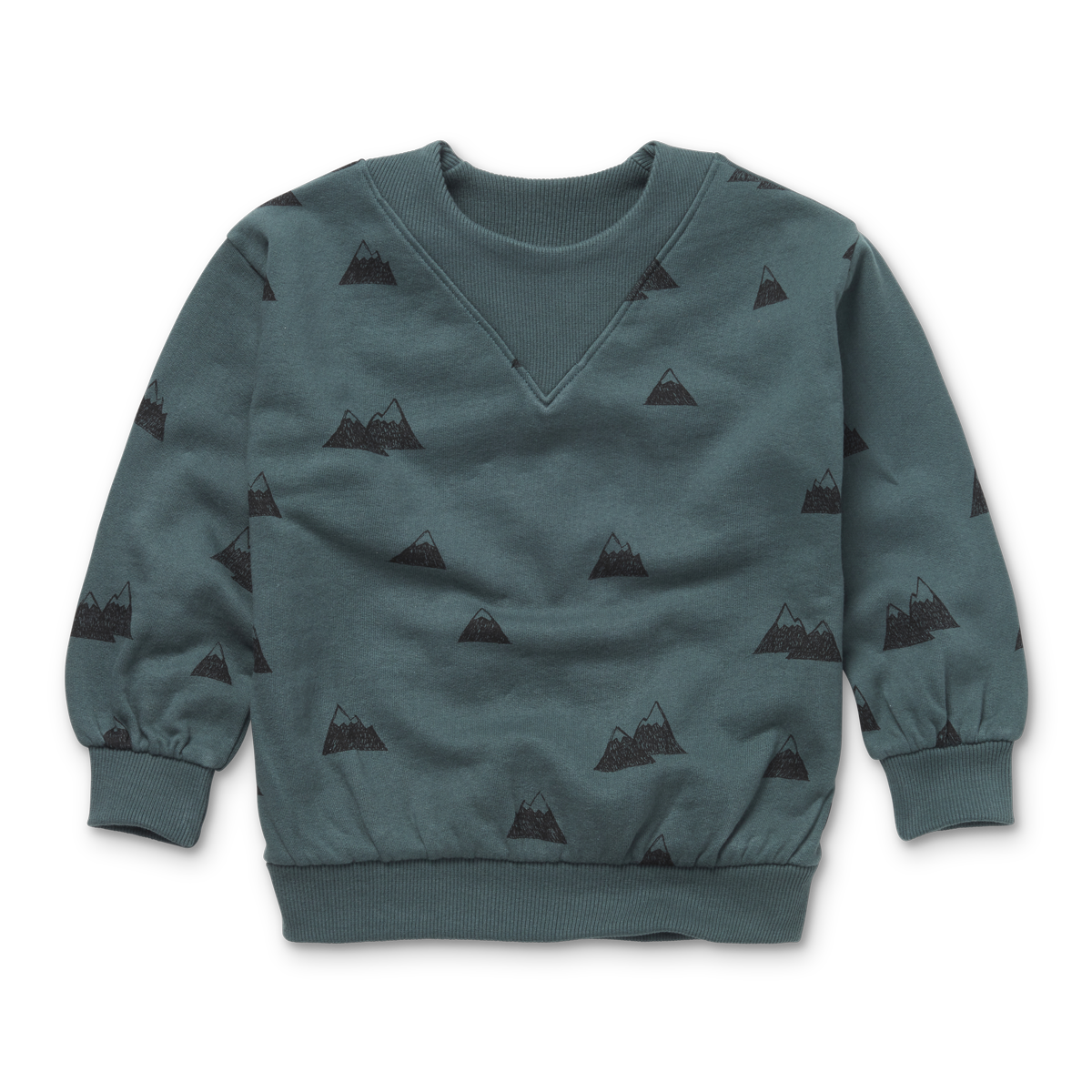 Sweatshirt rib neck Mountain print W23-849 Smoke pine