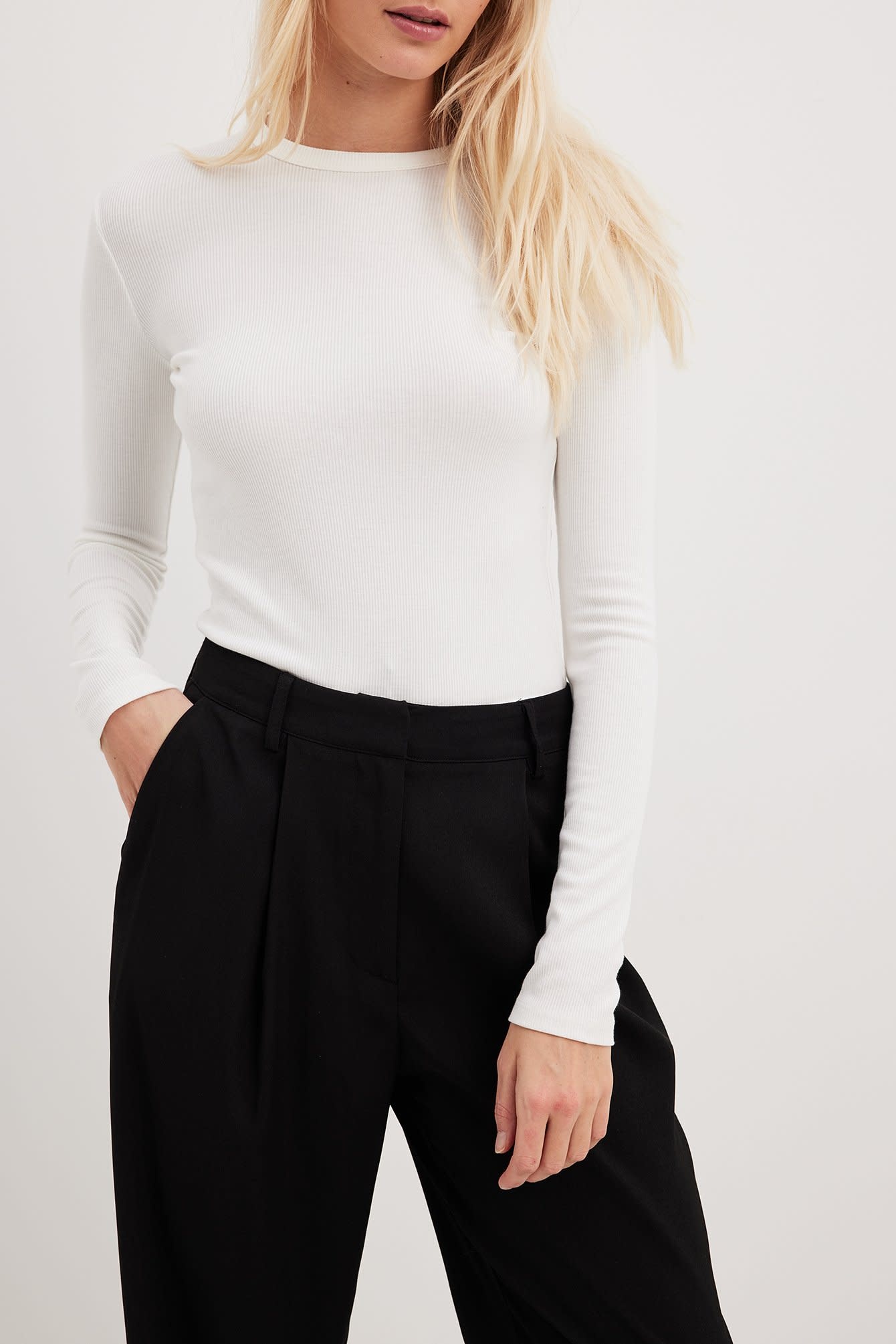 ribbed long sleeved round neck top 1044-000217 offwhite