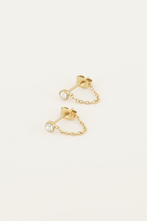 Oorbellen met ketting & steentje MJ06891 goud