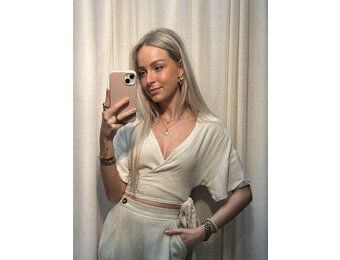 Monica linnen ss wrap top - beige