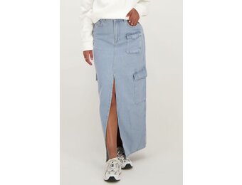 Blauwe cargo denim midi rok MJ09960