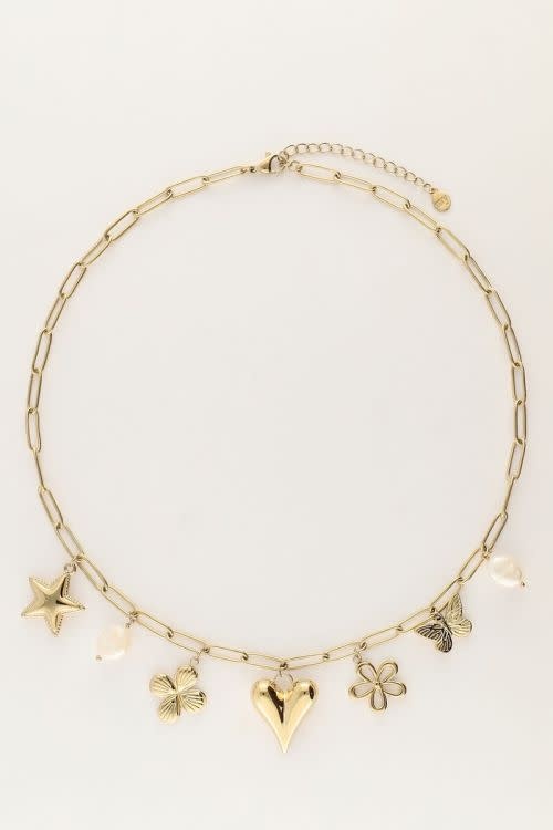 Schakelketting met multi bedels  MJ11319 Gold