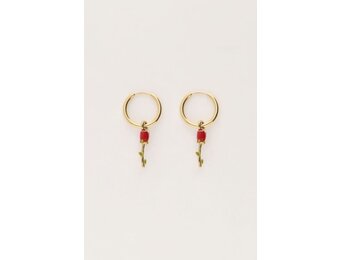 Earring rose red MJ11624 goud OS