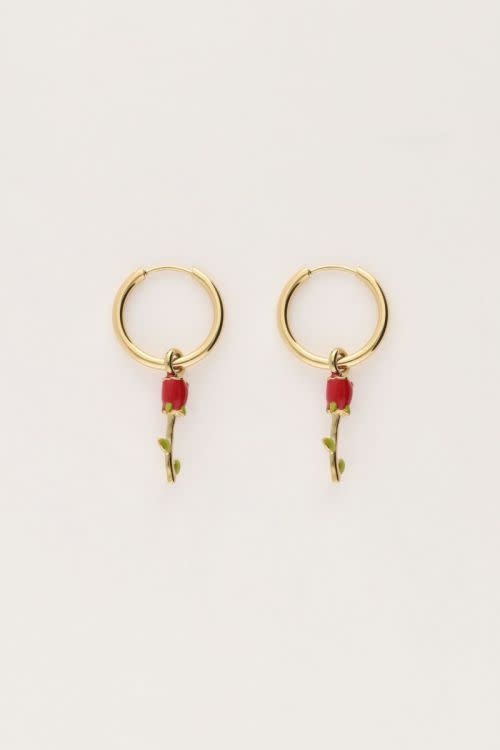Earring rose red MJ11624 goud OS