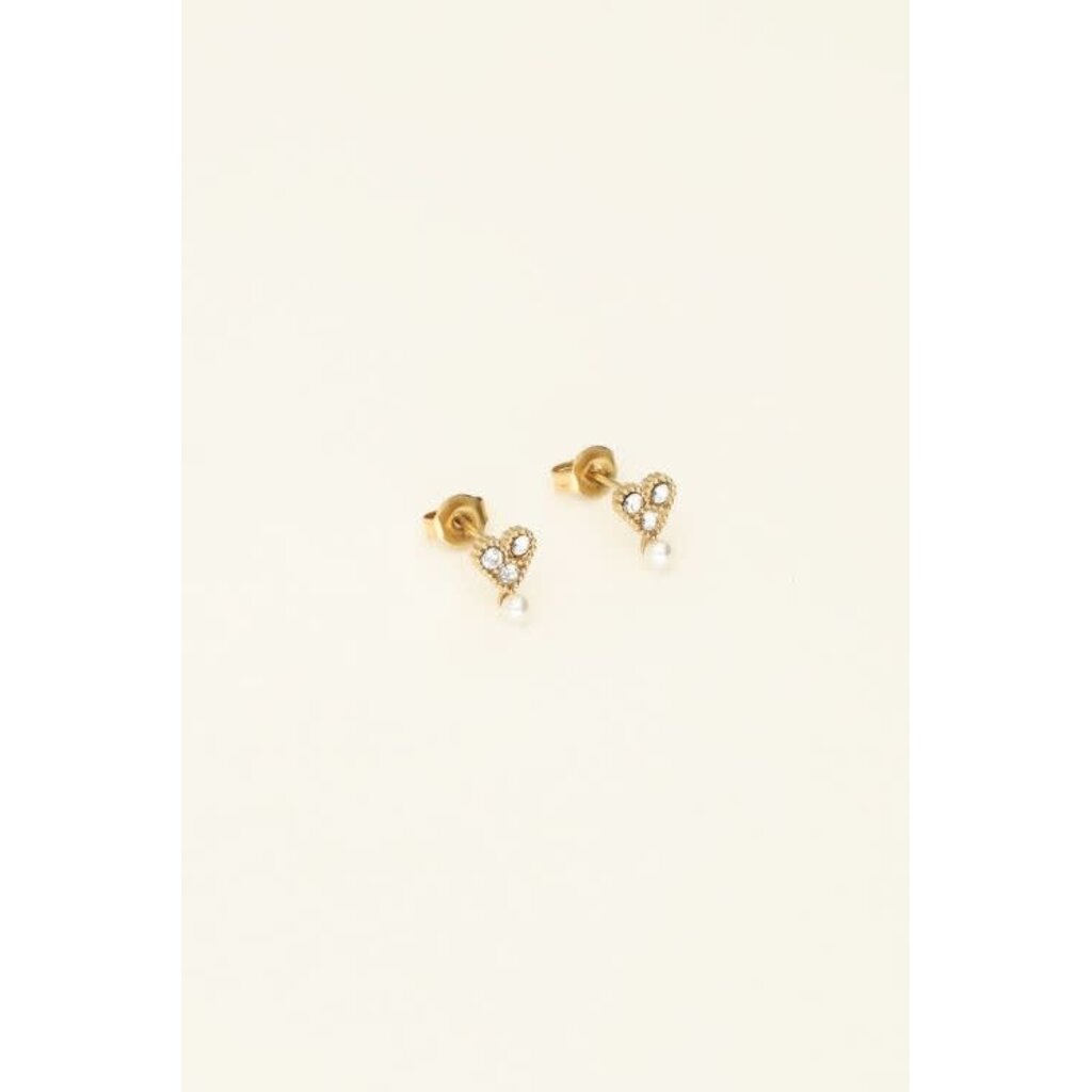 studs heart & pearl  MJ08530 goud OS