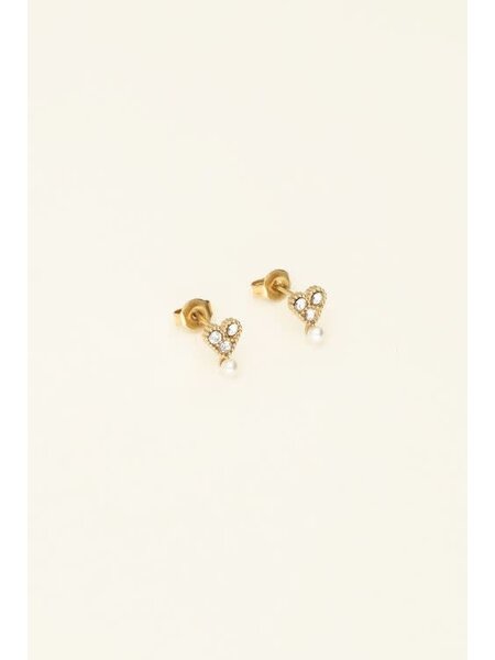 Ear studs heart & pearl  MJ08530 goud OS