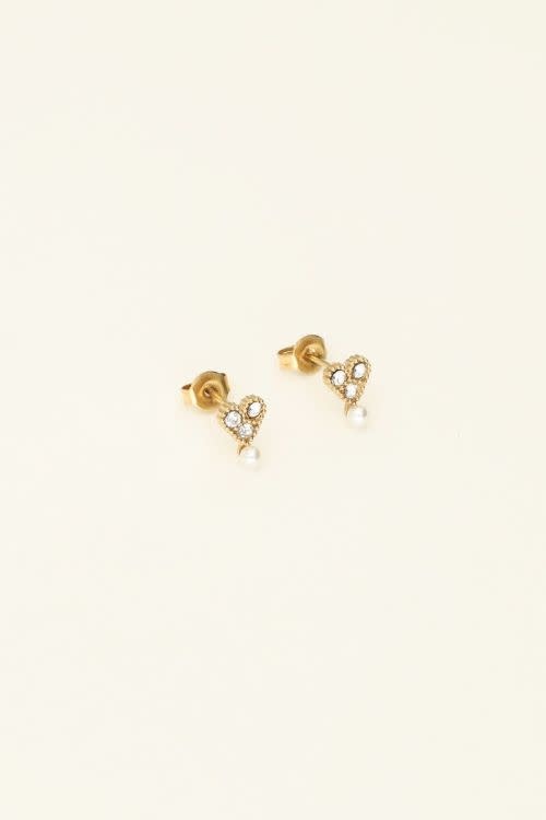 Ear studs heart & pearl  MJ08530 goud OS