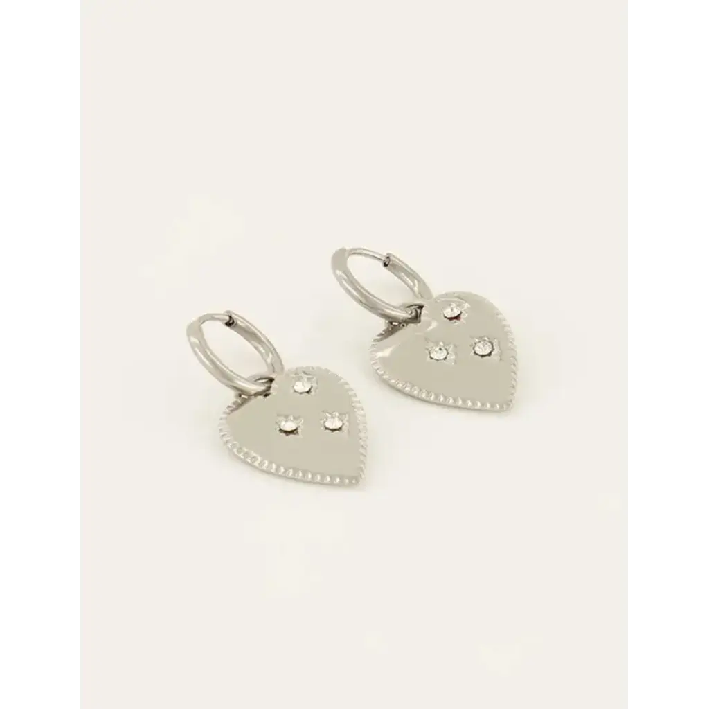 Earring with big heart charm MJ08023 Zilver