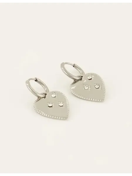 Earring with big heart charm MJ08023 Zilver