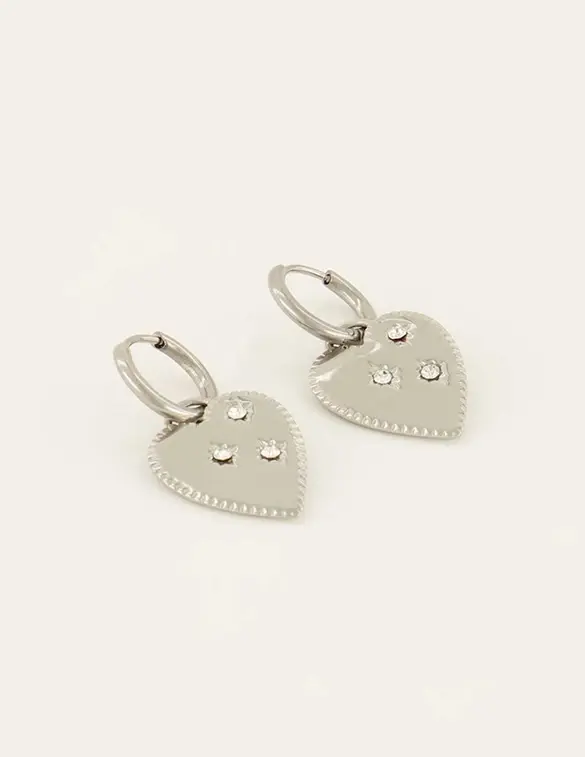 Earring with big heart charm MJ08023 Zilver