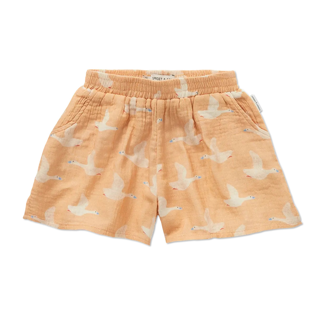 Muslin loose shorts goose print  S25-1767 Nectarine