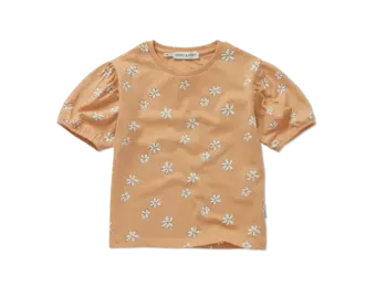 T-shirt puff sleeve daisies print S25-1642 Nectarine