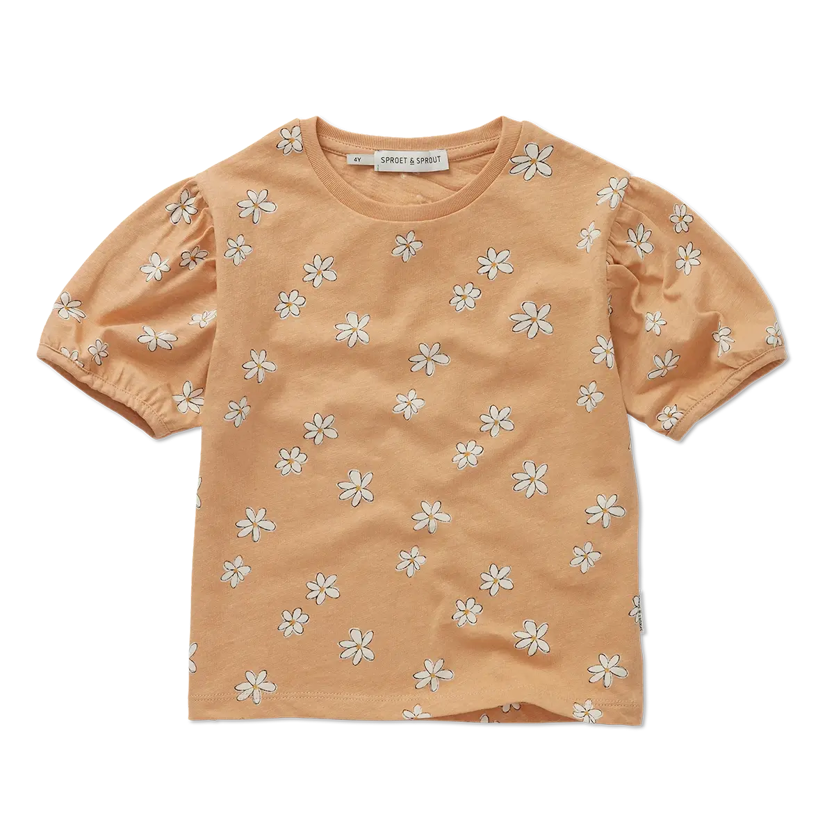 T-shirt puff sleeve daisies print S25-1642 Nectarine