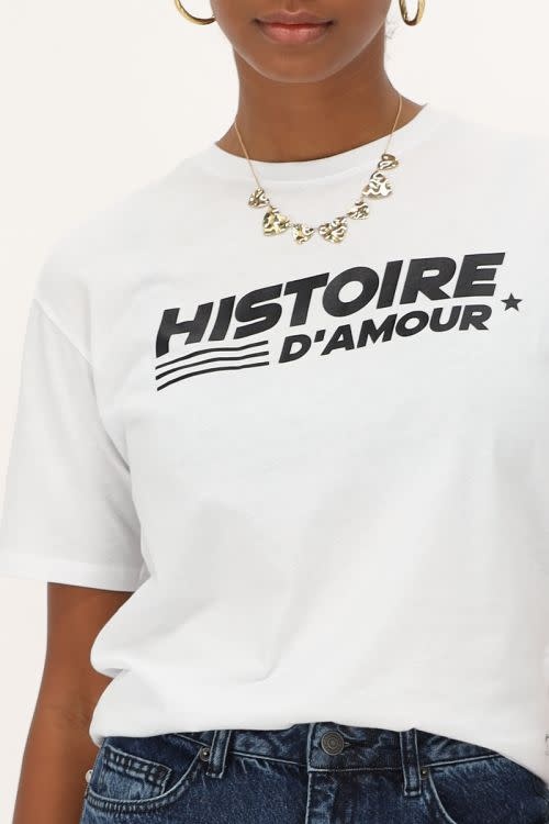 Wit T-shirt met zwarte "Histoire d'amour" - MJ11772