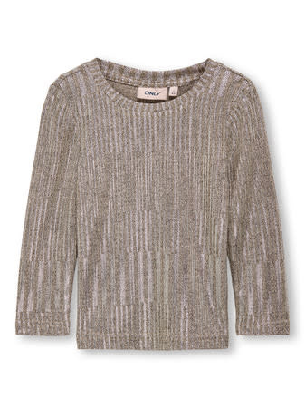 KMGMIRINDA LIFE L/S O-NECK TOP JRS 15334072 Humus Melange + Silver Metallic