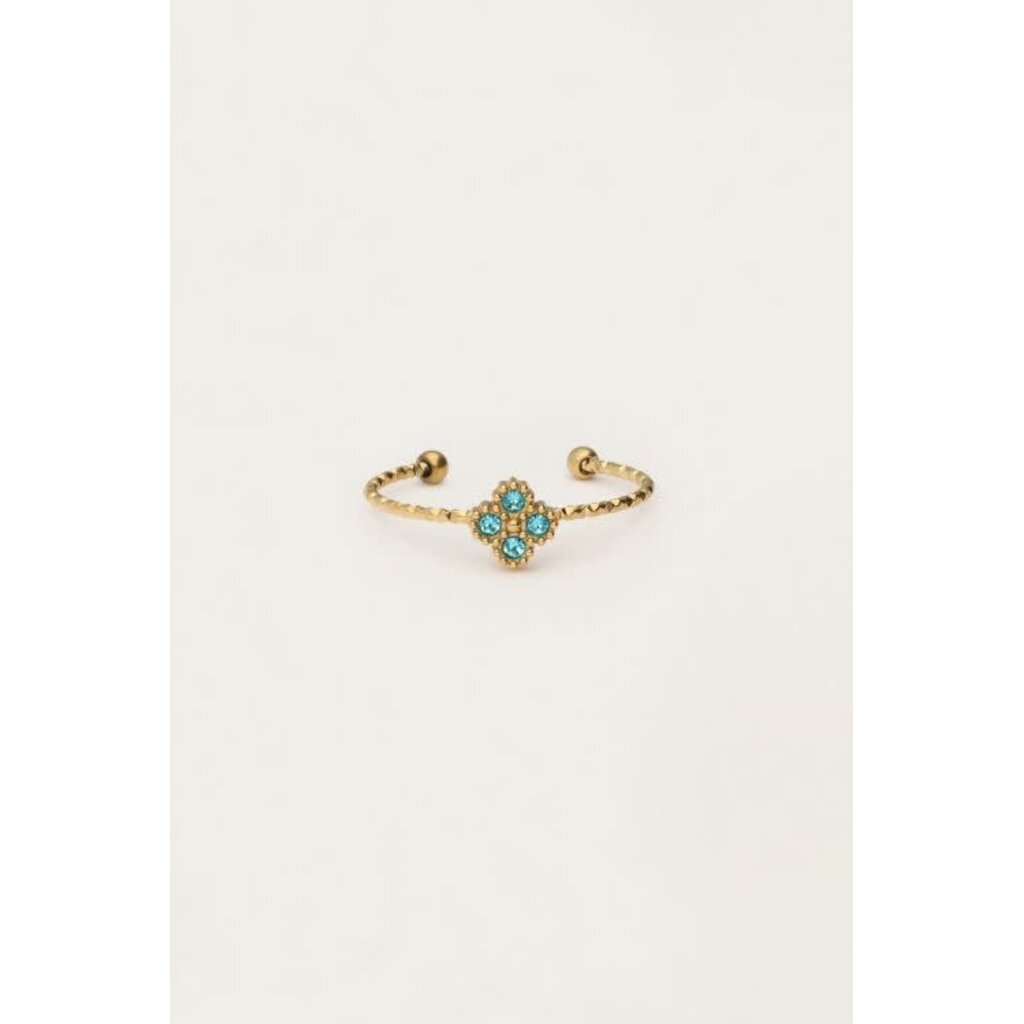 Ring fine clover strass blue MJ12988 Gold