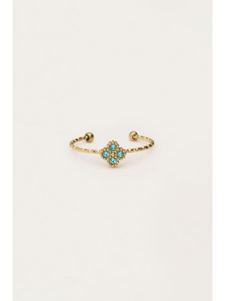 Ring fine clover strass blue MJ12988 Goud