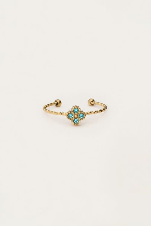 Ring fine clover strass blue MJ12988 Gold