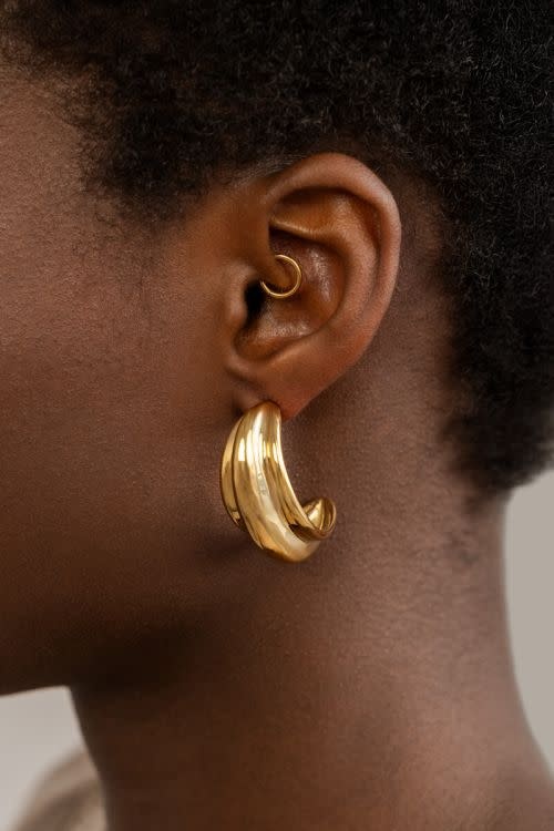 Earring hoops oval triple MJ12787 Gold