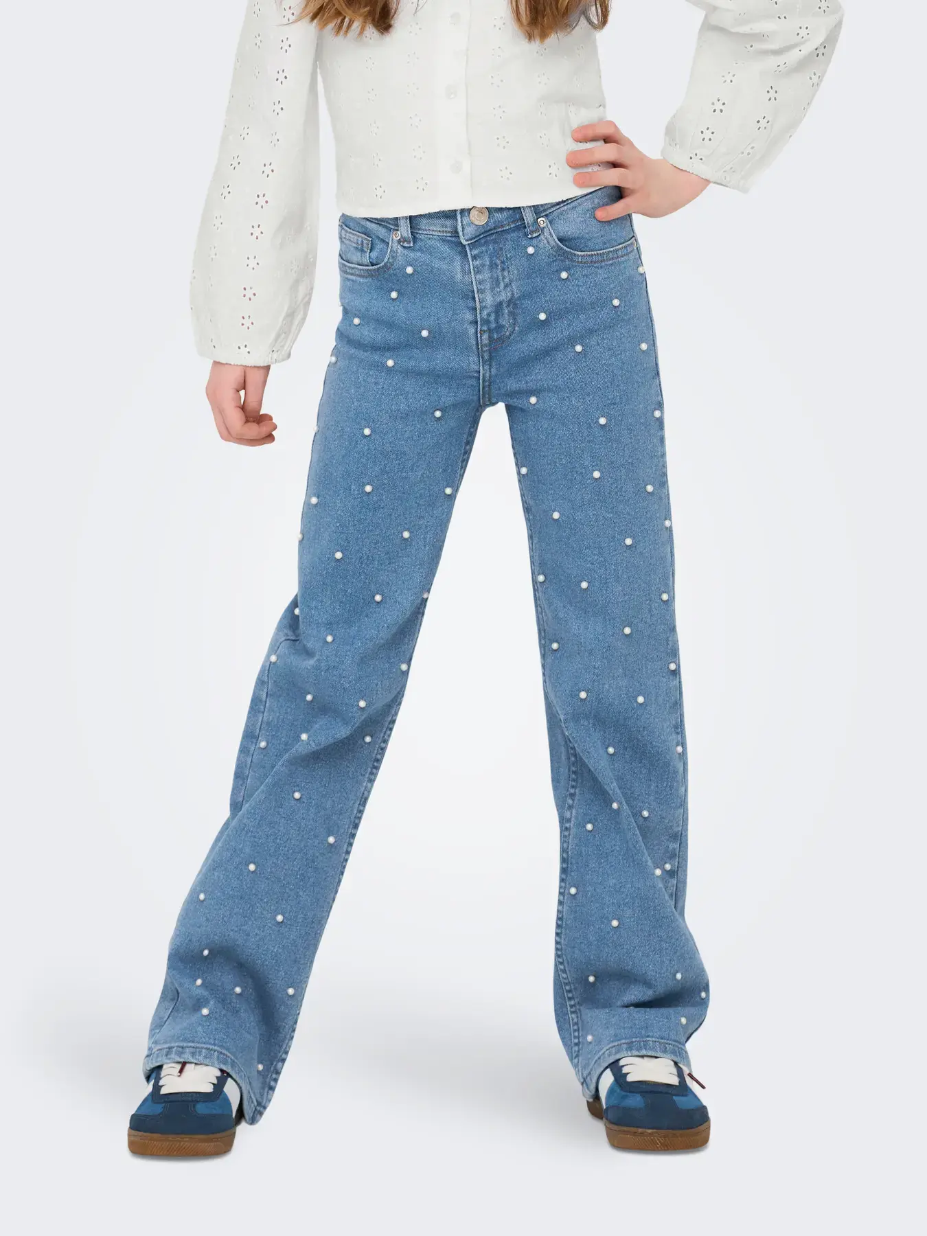KOGJUICY WIDE PEARL DNM JEANS 15354111 Light Blue Denim PEARLS