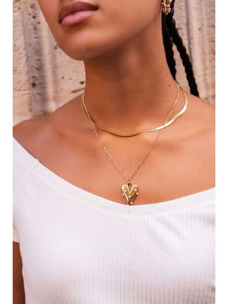 Necklace pearls & heart MJ09242 Gold