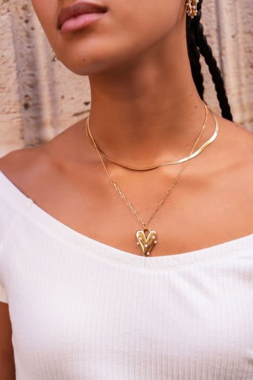 Necklace pearls & heart MJ09242 Gold